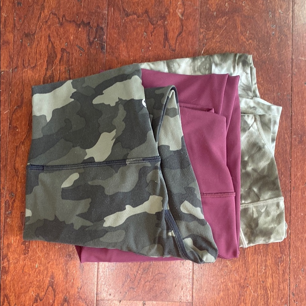 Bundle of 3 LULULEMON Size 6 Leggings 
Maroon, Green Camo and Green Tie Dye - Picture 3 of 9